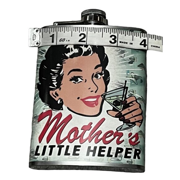 Metal Drinking Flask 8 Fl Oz New "Mother's Little Helper" 5" Tall - Picture 5 of 6